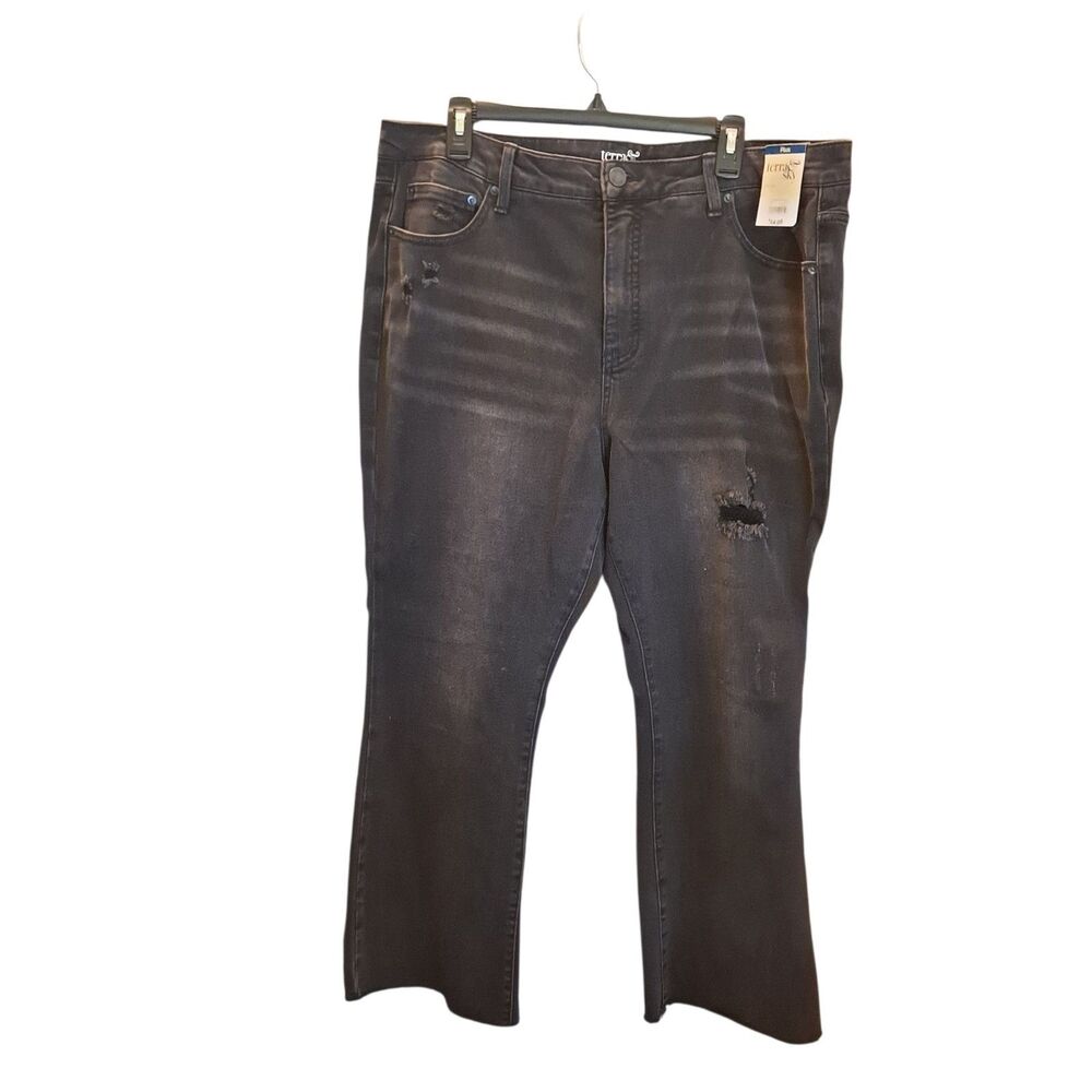 Terra & Sky Black Jeans Size 18W High-Rise Denim Cropped Boot Cut Distressed NEW